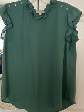 LOFT Green Ruffle Sleeve Blouse